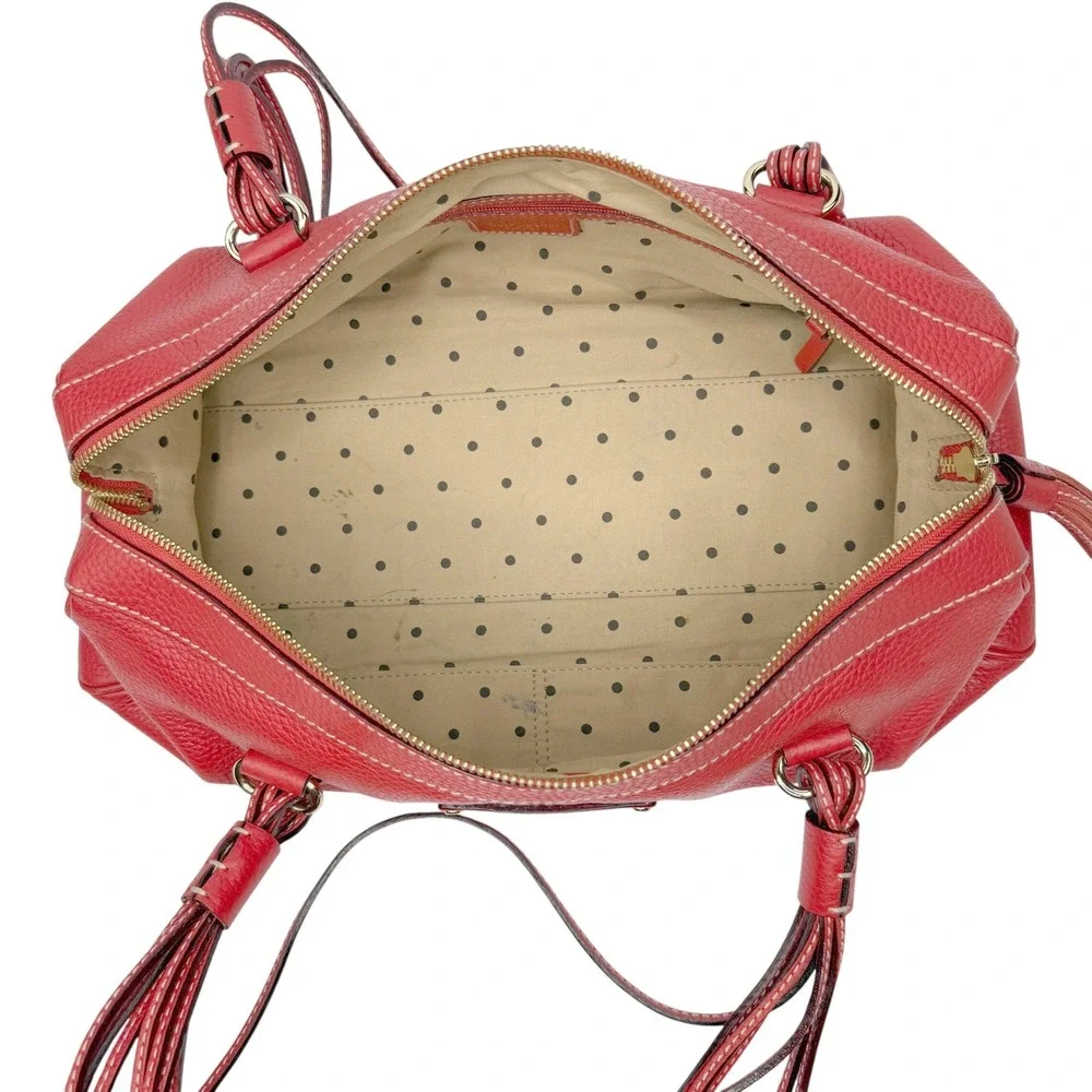 Y2K Kate Spade Barrel Bag‎ Satchel Red Pebbled Leather Tassel Polka Dot Lining